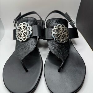 Brighton Alana Black Sandals with Floral Silver Detail